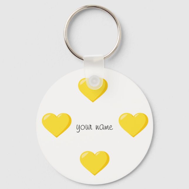 Yellow Emoji Hearts  and '' Your Name Here " Key Ring (Front)
