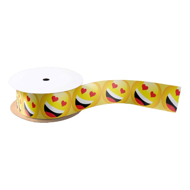 Yellow Emoji Symbol Icon Happy Face Pattern Satin Ribbon (Spool)