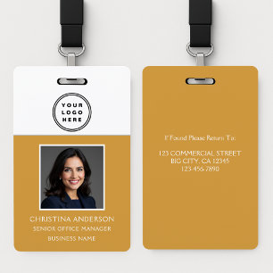 Yellow Employee Name Logo Photo Corporate Work ID Badge