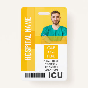 Yellow Employee Photo, Bar Code, Logo ICU ID ID Badge