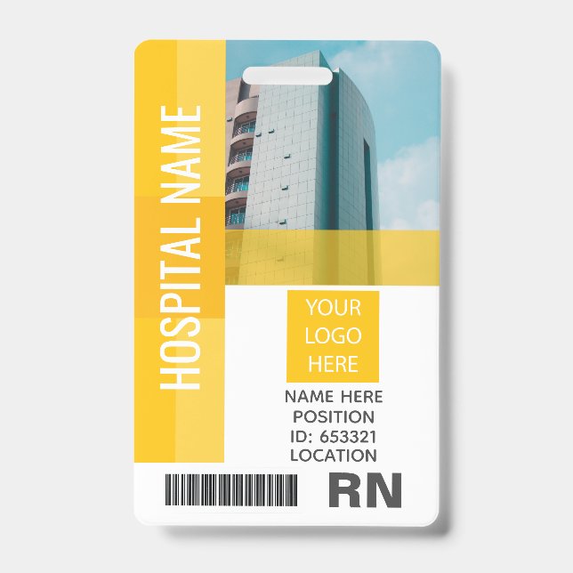 Yellow Employee Photo, Bar Code, Logo, Name ID Badge (Front)