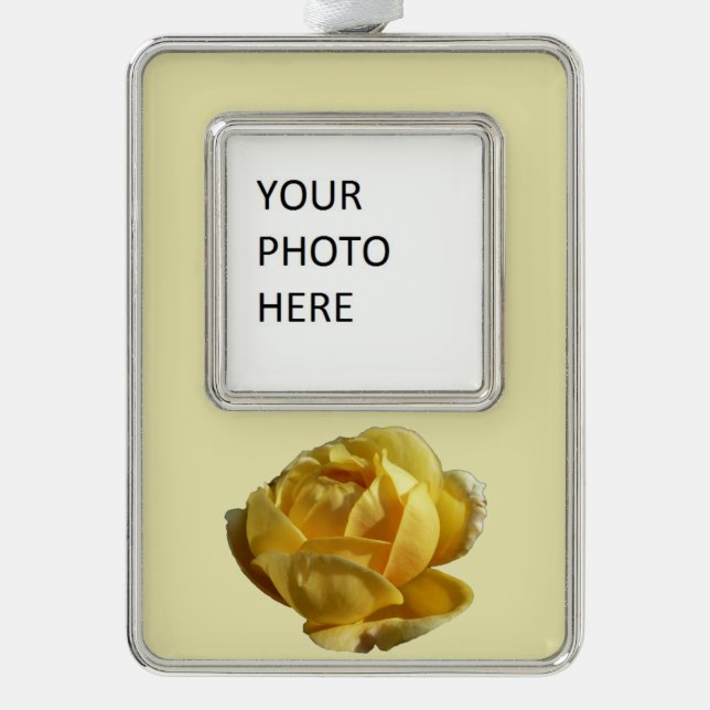 Yellow English Rose Silver Plated Framed Ornament (Front)