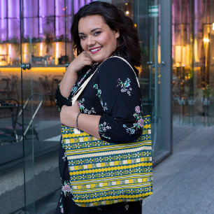 Yellow ethnic aztec tote bag