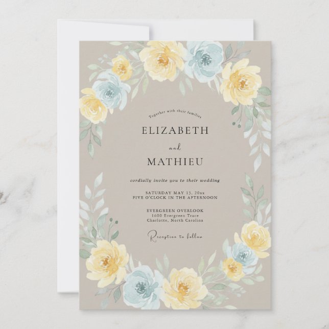Yellow Eucalyptus Wreath Wedding Invitation (Front)