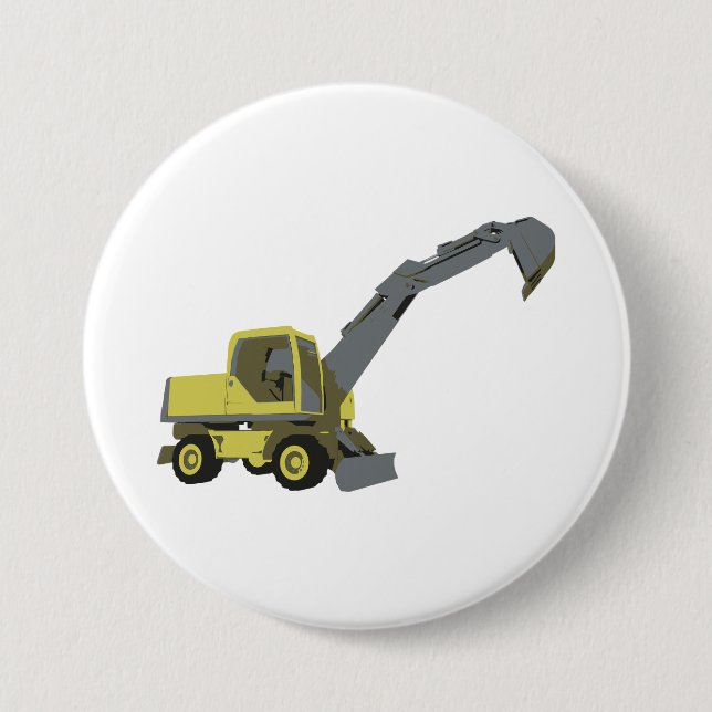 Yellow Excavator Construction Machinery 7.5 Cm Round Badge (Front)
