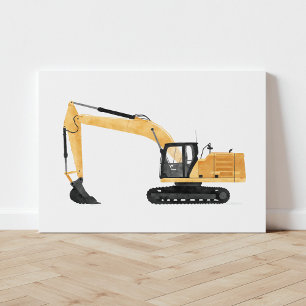 Yellow Excavator Construction Vehicle Canvas Print