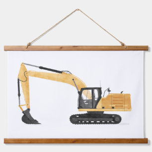 Yellow Excavator Contruction Kids Room Decor Hanging Tapestry