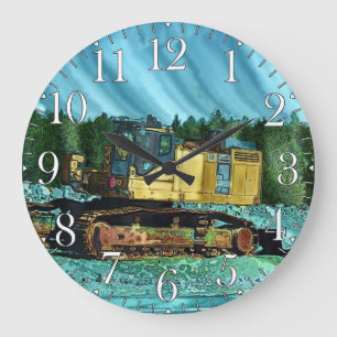 Yellow Excavator Earth-Mover Art Gift Large Clock
