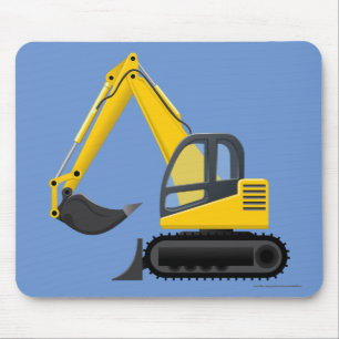 Yellow Excavator Heavy Machine for Kids Mouse Mat