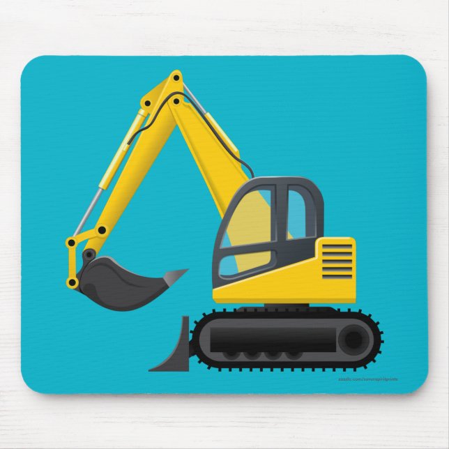 Yellow Excavator Heavy Machine for Kids Mouse Mat (Front)