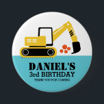 Yellow Excavator Kids Construction Party Button<br><div class="desc">Cute and colourful cartoon excavator button for kids birthday party favour. If your children love to play with big construction vehicles,  than this is a perfect addition to their special birthday party. You can customise the wording to fit any events with kids theme.</div>