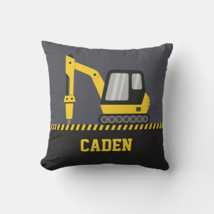 Yellow Excavator With Breaker Part Kids Room Cushion