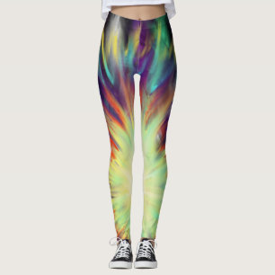 Yellow Exploding Starburst Modern Art Painting Leggings