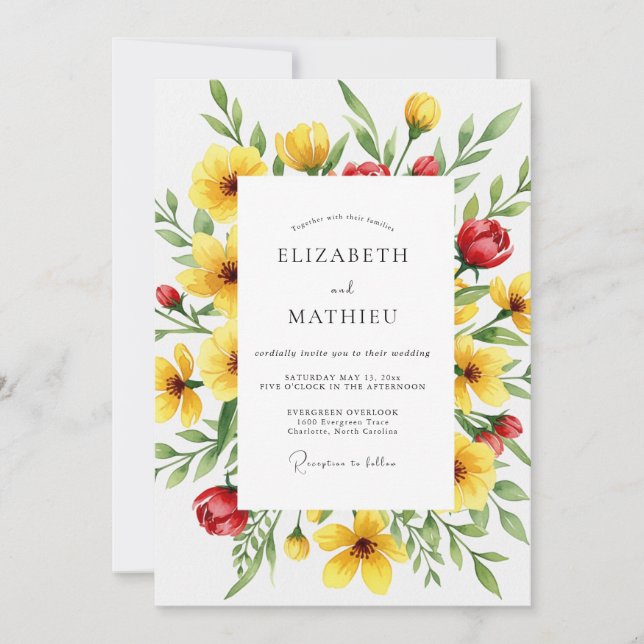 Yellow Exuberant Botanical Wedding Invitation (Front)