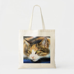 Yellow Eyed Calico Cat Realistic Pet Portrait Tote Bag