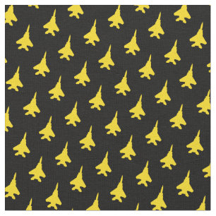 Yellow F-15 on Black 1 Inch Pattern Fabric