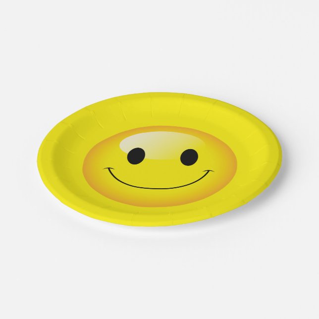 Yellow Face Happy Birthday Emoji Party Paper Plate (Angled)