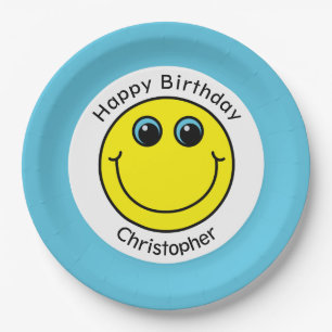 Yellow Face Personalised Birthday Party Paper Plate