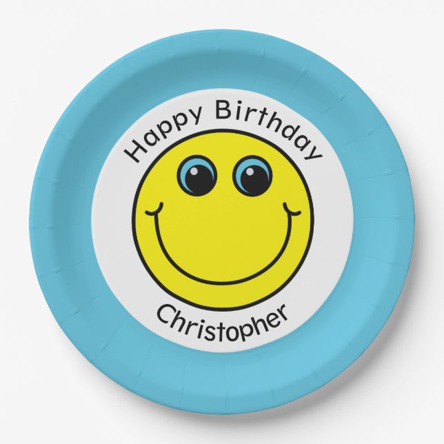Yellow Face Personalised Birthday Party Paper Plate (Front)