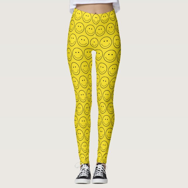 Yellow Face Smile Grinning Leggings (Front)