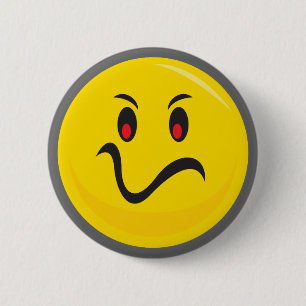 Yellow face that is annoyed 6 cm round badge