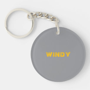 Yellow faded custom text on grey key ring