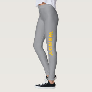 Yellow faded custom text on grey leggings