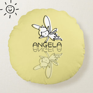 Yellow Fairy Reflection Doodle Custom Name Round Cushion