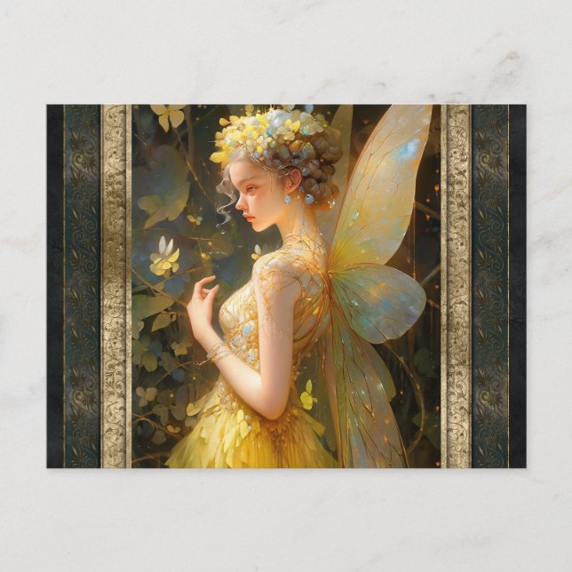 Yellow Fairy Woman Fantasy Art Postcard (Front)