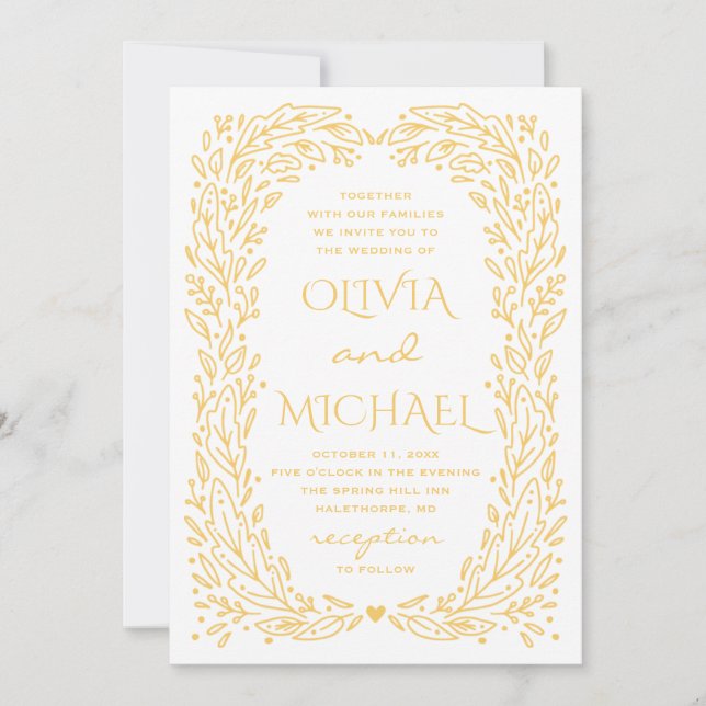 Yellow fall botanical wedding. Autumn floral  Invitation (Front)
