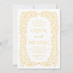 Yellow fall botanical wedding. Autumn floral Invitation