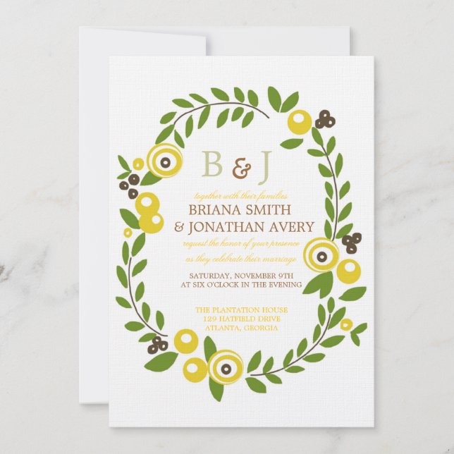Yellow Fall Floral Wedding Invitations (Front)