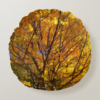 Yellow Fall Foliage Round Cushion