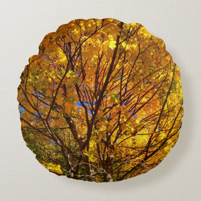 Yellow Fall Foliage Round Cushion (Front)