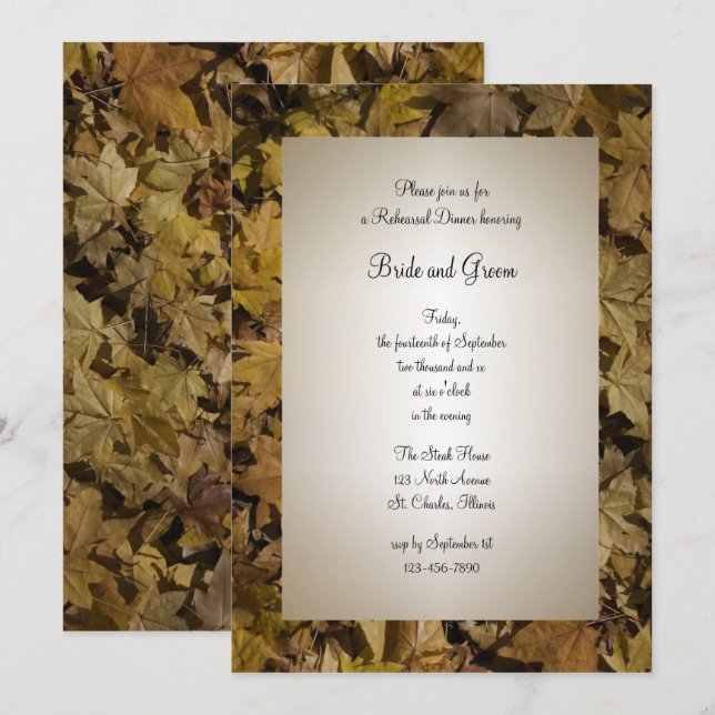 Yellow Fallen Leaves Wedding Rehearsal Dinner Invitation (Front/Back)