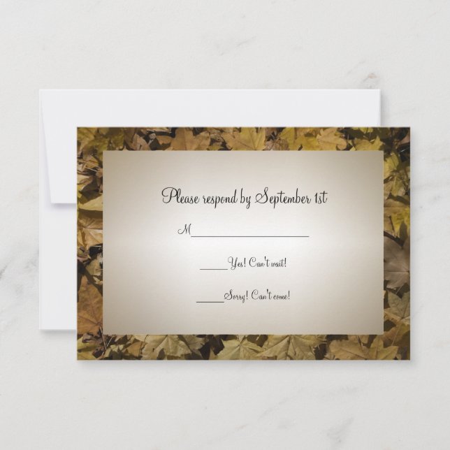 Yellow Fallen Leaves Wedding RSVP Response Card (Front)