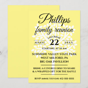 Yellow Family Reunion White Tree Silhouette Invitation