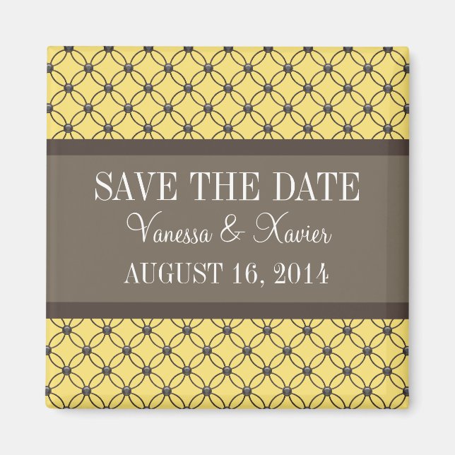 Yellow Fancy Lattice Save the Date Magnet (Front)