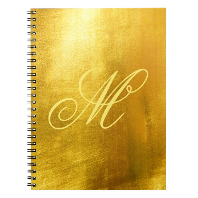 Yellow Fancy Monogram Shiny Faux Gold Foil Notebook (Front)