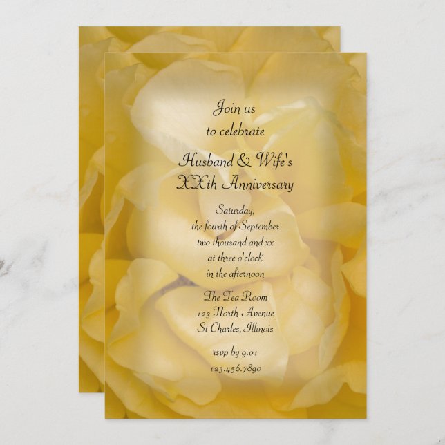Yellow Fancy Rose Wedding Anniversary Party Invitation (Front/Back)