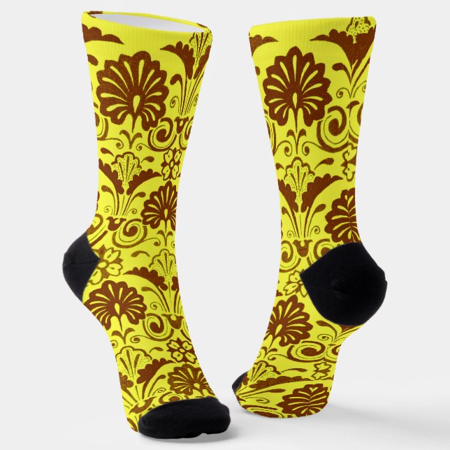yellow fans and curlicues print socks (Angled)