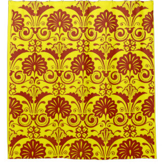 yellow fans and fronds print shower curtain