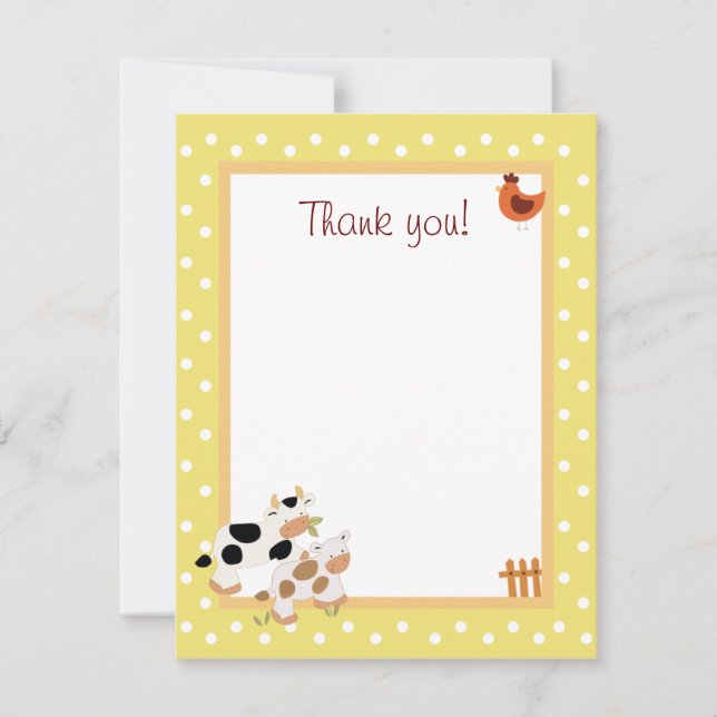 Yellow Farm Baby Moo Cow Flat Thank You notes (Front)