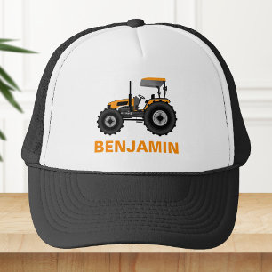 Yellow Farm Tractor Kids Trucker Hat
