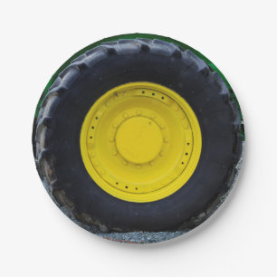 Yellow Farm Tractor Wheel Paper Plate