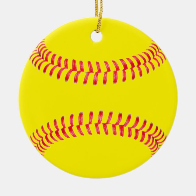 Yellow Fastpitch Softball Round Christmas Ornament (Front)