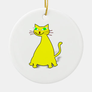 Yellow Fat Cat Ceramic Tree Decoration