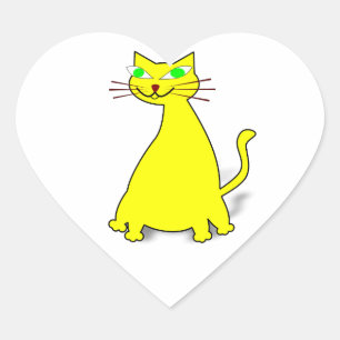 Yellow Fat Cat Heart Sticker