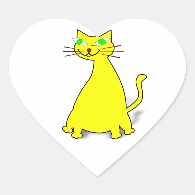 Yellow Fat Cat Heart Sticker (Front)
