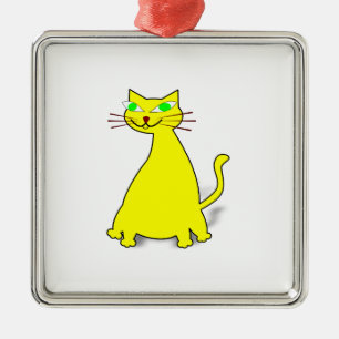 Yellow Fat Cat Metal Tree Decoration